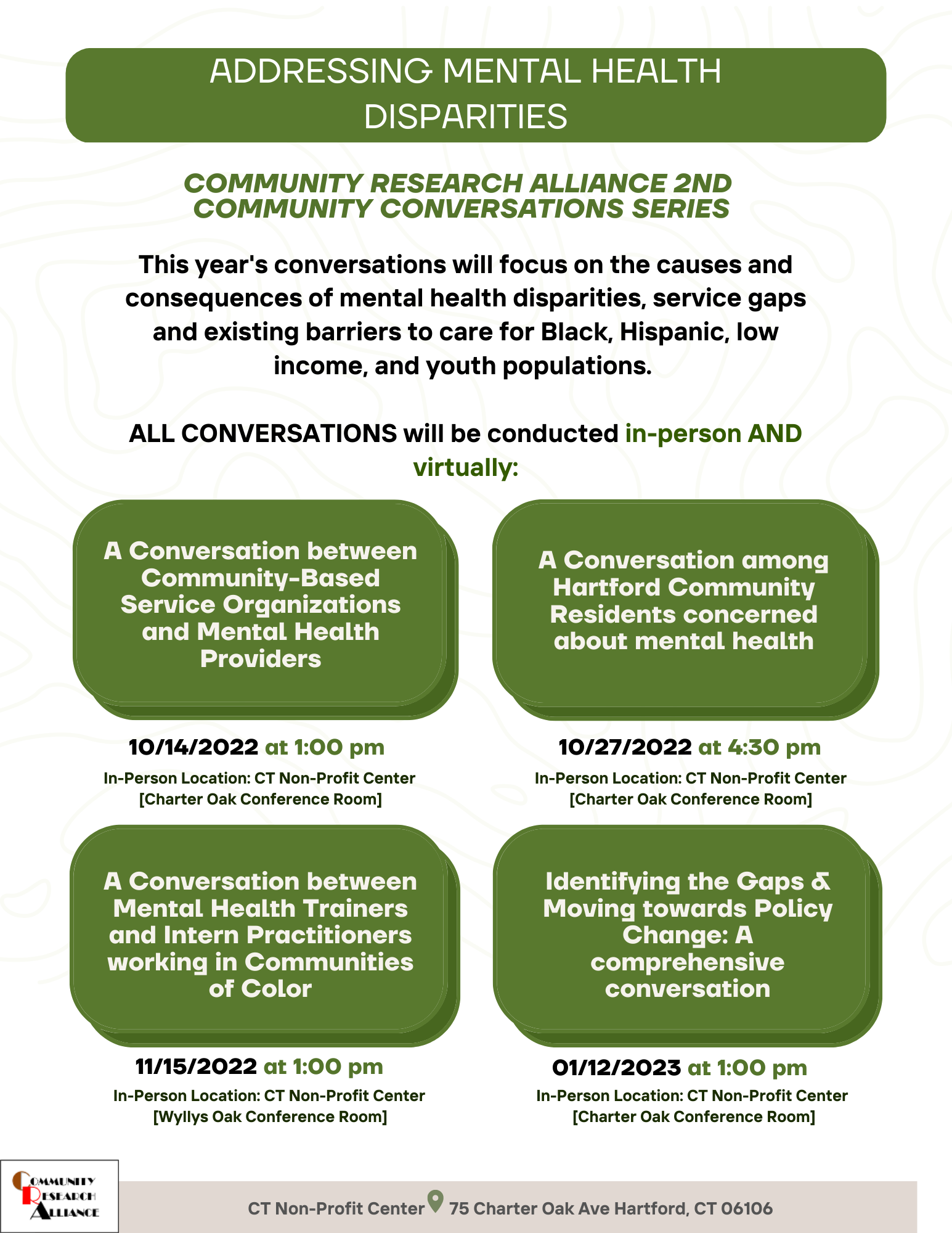 Mental health disparities conversations flyer